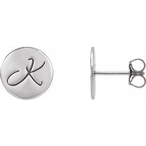 14K White 10 mm Engravable Disc Earrings 88265:136:P