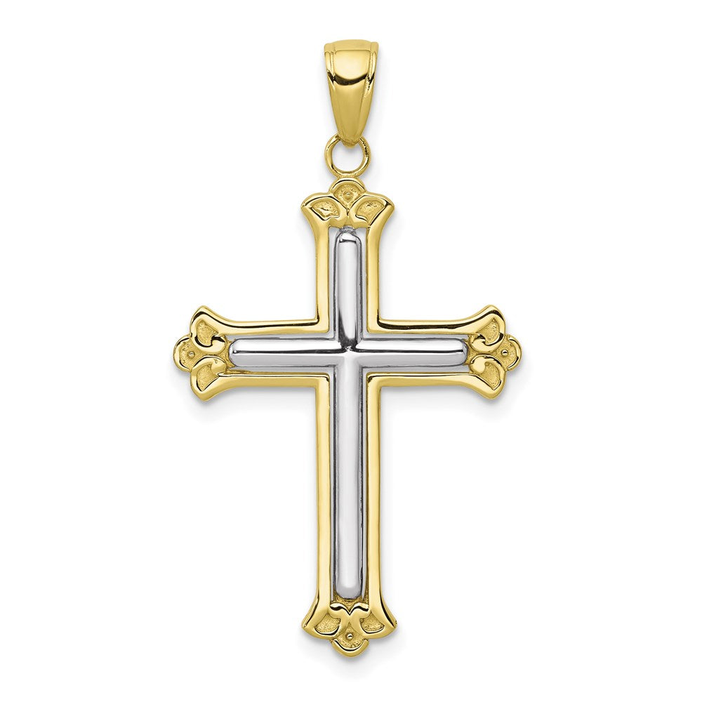 Extel Large 10K Two-tone Cross in Budded Yellow Frame Pendant