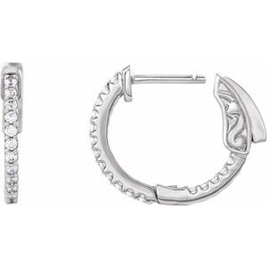 14K White 1/3 CTW Natural Diamond Inside-Outside 15.5 mm Hinged Hoop Earrings 650183:152:P