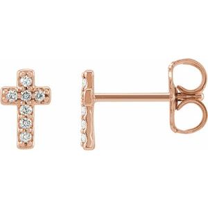 14K Rose .03 CTW Natural Diamond Cross Single Earring R17013:622:P
