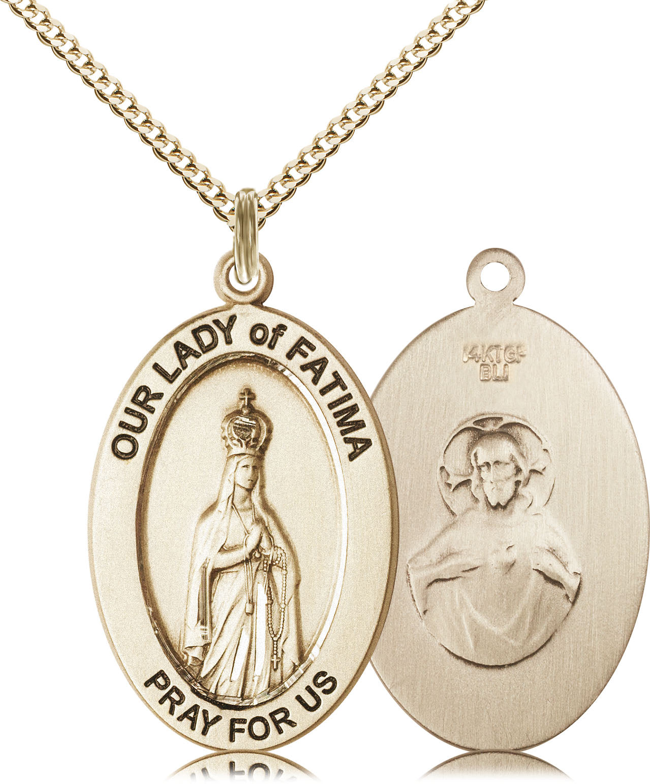 Our Lady of Fatima Medal – Marian Devotion Necklace of Peace & Conversion, 14k Yellow Gold Filled, 18" Curb Chain, Made in USA