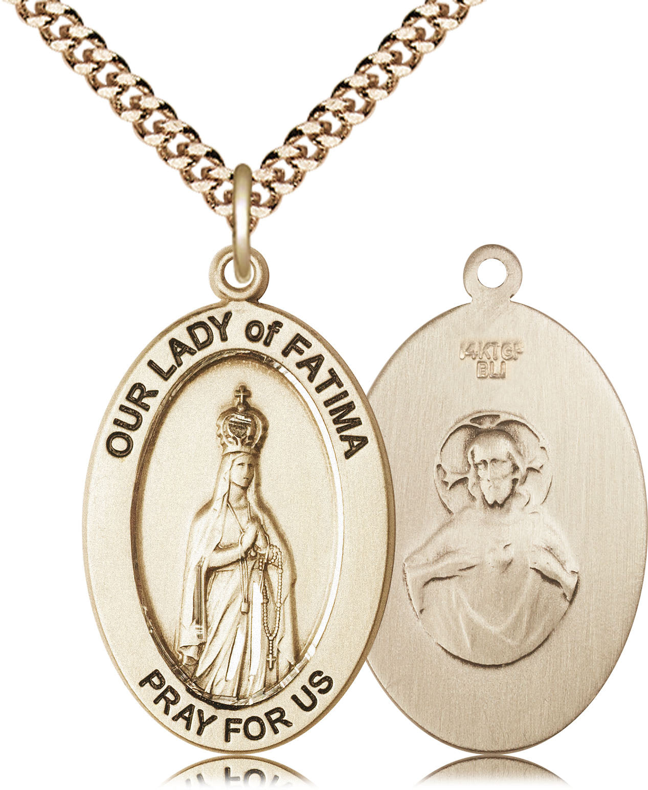 Our Lady of Fatima Medal – Marian Devotion Necklace of Peace & Conversion, 14k Yellow Gold Filled, 24" Curb Chain, Made in USA