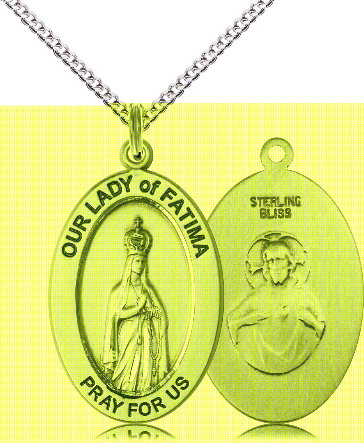 Our Lady of Fatima Medal – Marian Devotion Necklace of Peace & Conversion, Pewter, 18" Curb Chain, Made in USA