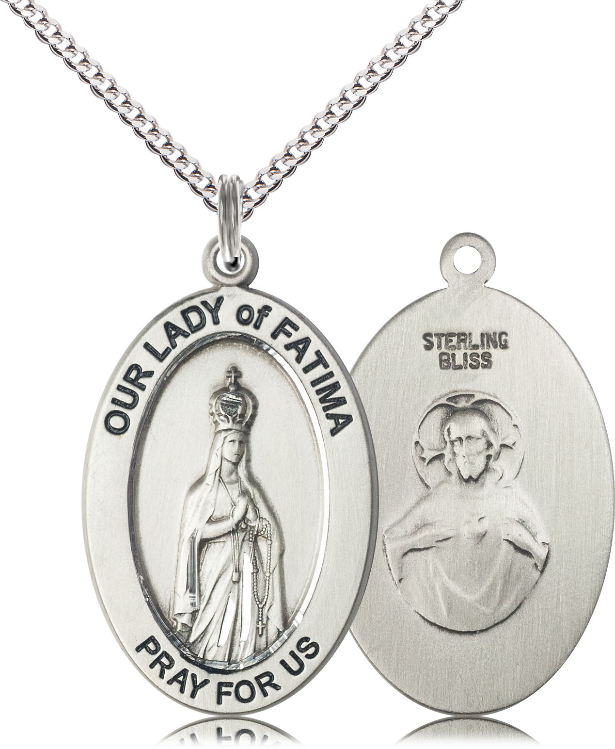 Our Lady of Fatima Medal – Marian Devotion Necklace of Peace & Conversion, Sterling Silver, 18" Curb Chain, Made in USA