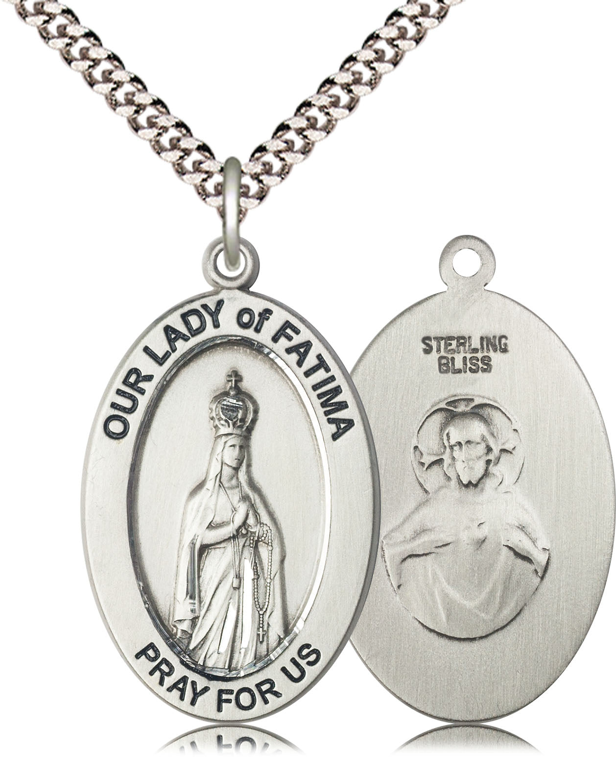 Our Lady of Fatima Medal – Marian Devotion Necklace of Peace & Conversion, Pewter, 24" Curb Chain, Made in USA