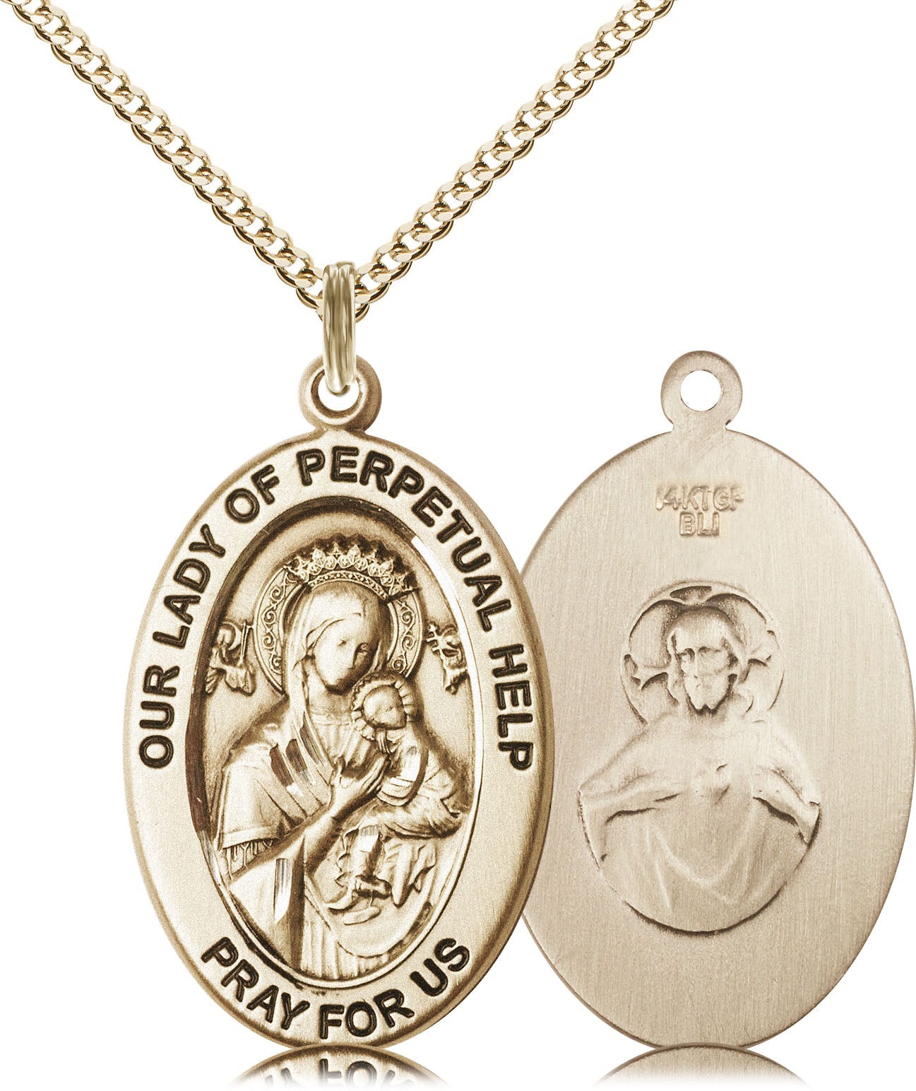 Our Lady of Perpetual Help Medal – Catholic Necklace of Comfort, Healing & Mary’s Maternal Care, 14k Yellow Gold Filled, 18" Curb Chain, Made in USA