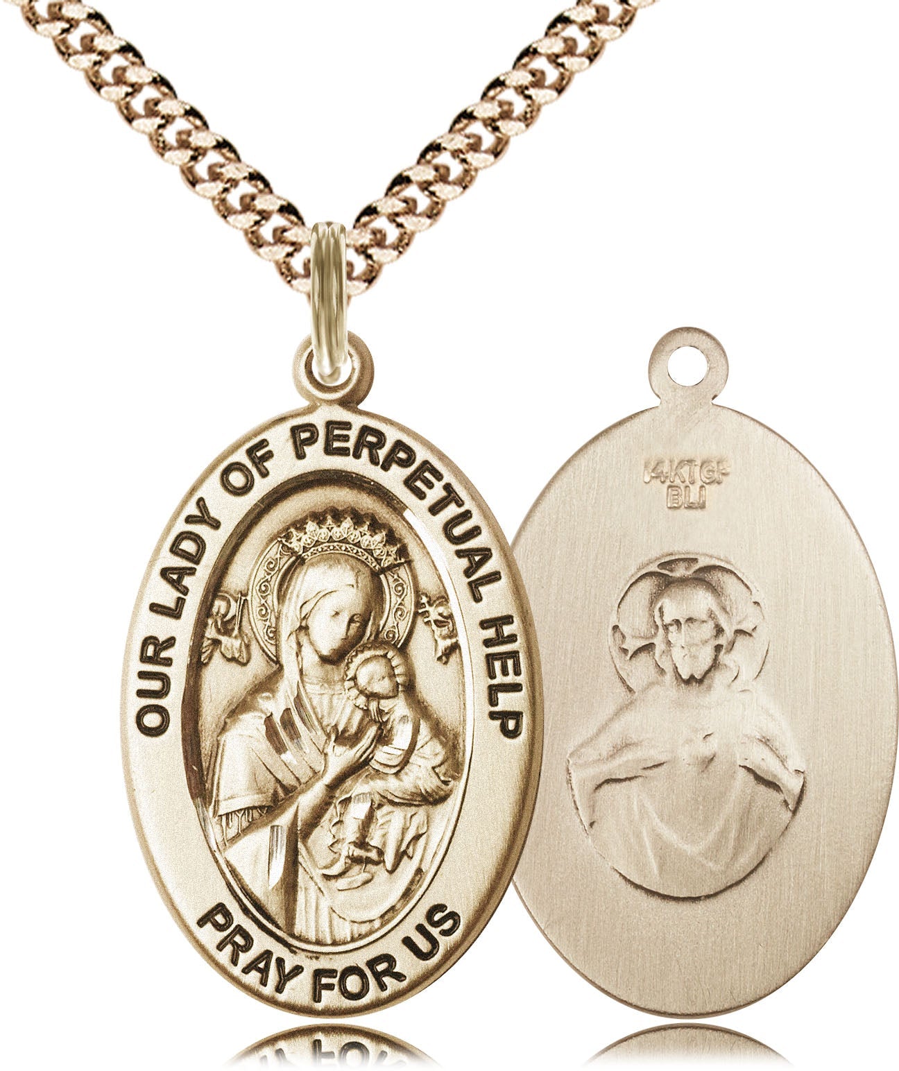 Our Lady of Perpetual Help Medal – Catholic Necklace of Comfort, Healing & Mary’s Maternal Care, 14k Yellow Gold Filled, 24" Curb Chain, Made in USA