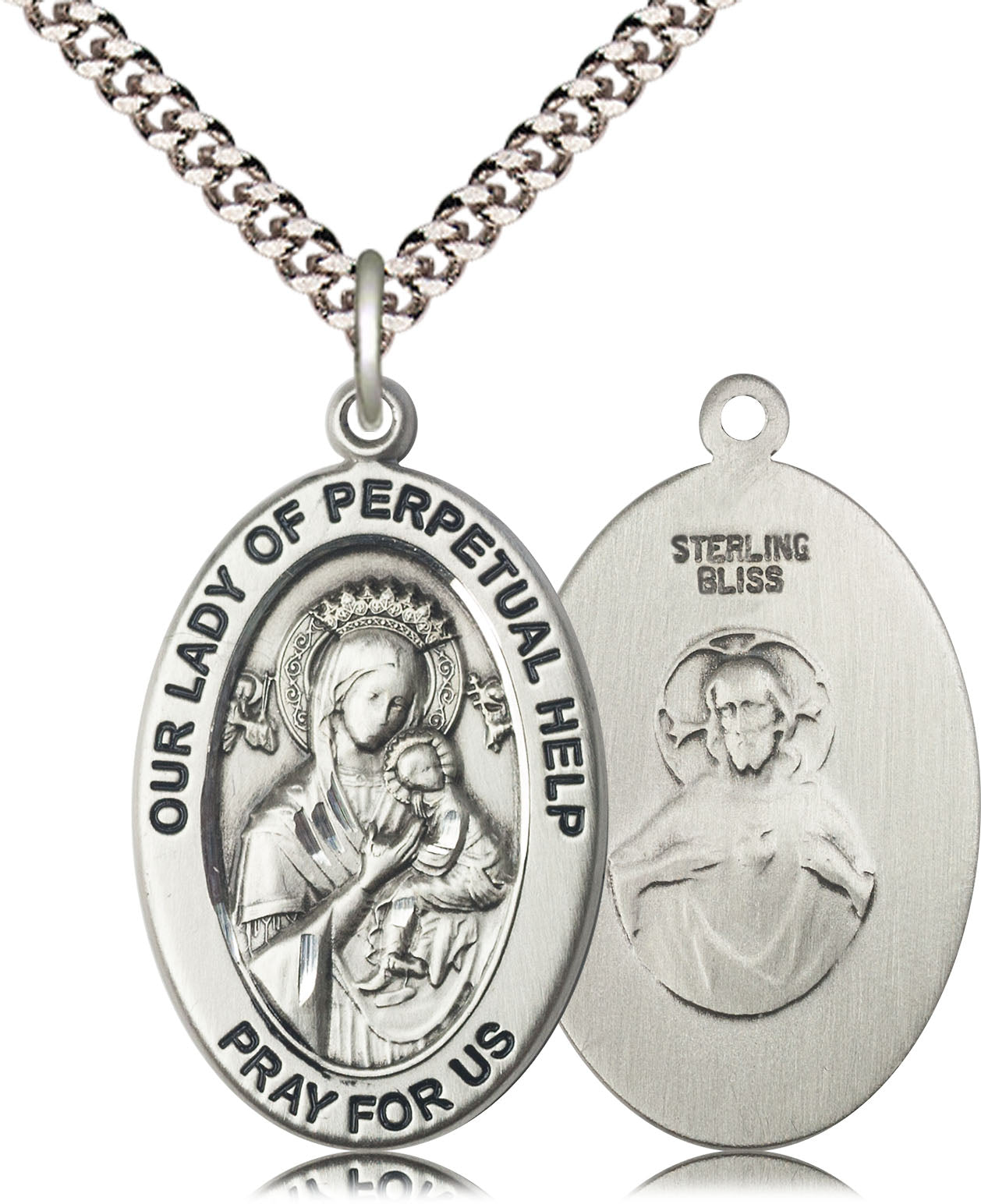 Our Lady of Perpetual Help Medal – Catholic Necklace of Comfort, Healing & Mary’s Maternal Care, Pewter, 24" Curb Chain, Made in USA