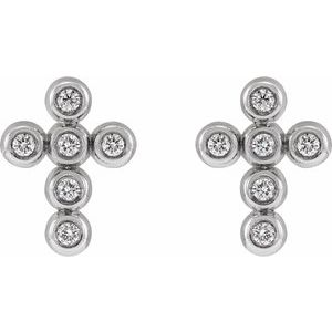 Platinum Imitation Cubic Zirconia Cross Earrings R50027:100:P