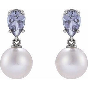 Platinum Cultured White Akoya Pearl & Natural Tanzanite Earrings 88438:115:P