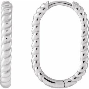 Platinum Elongated Oval 20 mm Rope Hoop Earring 88449:101:P