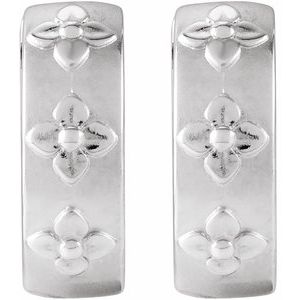 Platinum Floral Hinged 13.2 mm Hoop Earrings 88595:103:P