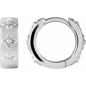 Platinum Floral Hinged 13.2 mm Hoop Earrings 88595:102:P