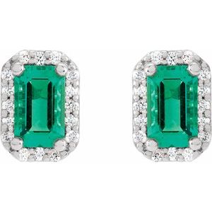Platinum Lab-Grown Emerald & 1/6 CTW Natural Diamond Halo-Style Earrings 88544:153:P