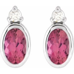 Platinum 5x3 mm Natural Pink Tourmaline & .03 CTW Natural Diamond Earrings 88546:208:P