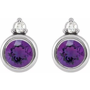 14K White 4 mm Natural Amethyst & .03 CTW Natural Diamond Earrings 88546:254:P