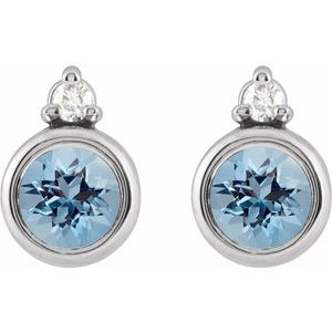 14K White 4 mm Natural Aquamarine & .03 CTW Natural Diamond Earrings 88546:274:P