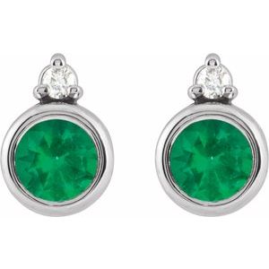 14K White 4 mm Lab-Grown Emerald & .03 CTW Natural Diamond Earrings 88546:300:P