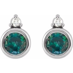 14K White 4 mm Lab-Grown Alexandrite & .03 CTW Natural Diamond Earrings 88546:273:P