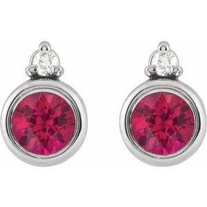 14K White 4 mm Lab-Grown Ruby & .03 CTW Natural Diamond Earrings 88546:307:P