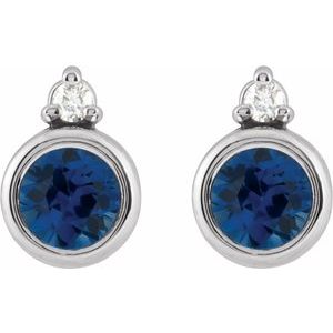 14K White 4 mm Lab-Grown Blue Sapphire & .03 CTW Natural Diamond Earrings 88546:331:P