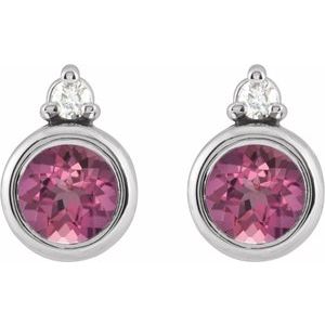 Platinum 4 mm Natural Pink Tourmaline & .03 CTW Natural Diamond Earrings 88546:255:P