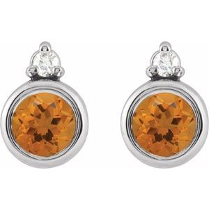 Platinum 4 mm Natural Citrine & .03 CTW Natural Diamond Earrings 88546:326:P