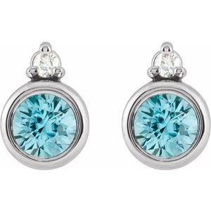 14K White 4 mm Natural Blue Zircon & .03 CTW Natural Diamond Earrings 88546:293:P