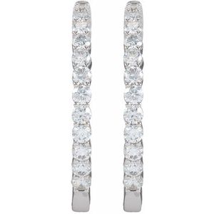 14K White 3 CTW Natural Diamond Inside-Outside Hinged 30 mm Hoop Earrings 653631:117:P