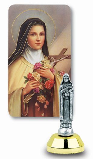 Small Catholic Saint Therese Auto Statue Figurine With Prayer Card