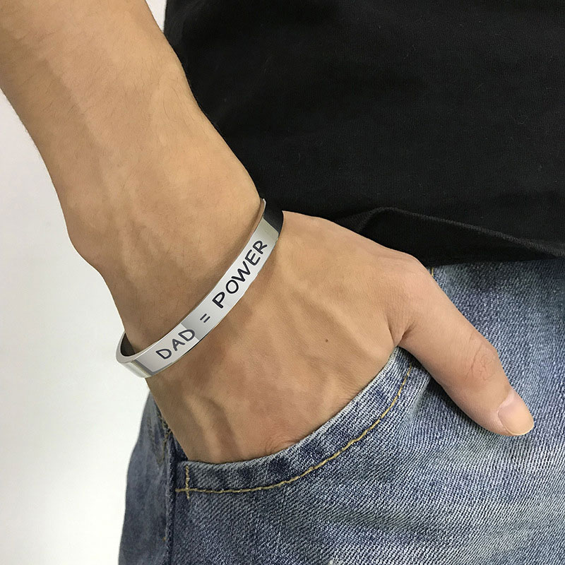 Helloice "DAD=POWER" & "I Love You Dad" Stainless Steel Open Bracelet