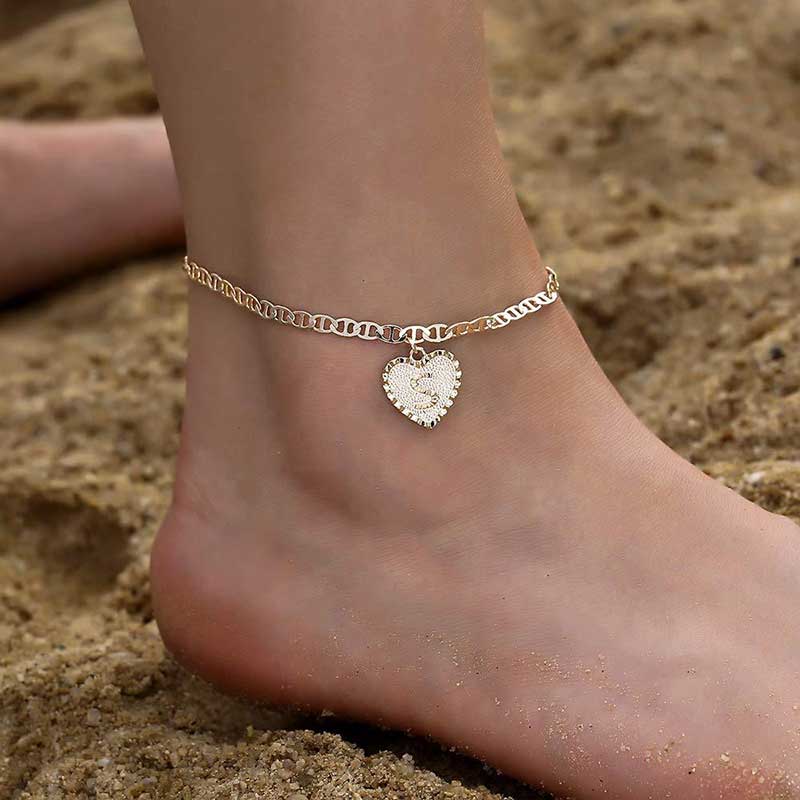 Helloice Personalized Heart Initial Letter Bracelet & Anklet