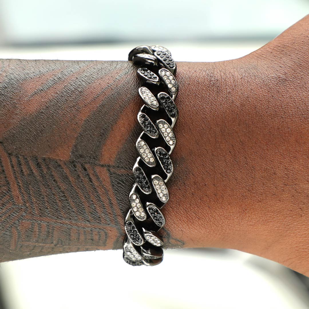 Helloice Iced 12mm White & Black Miami Cuban Bracelet