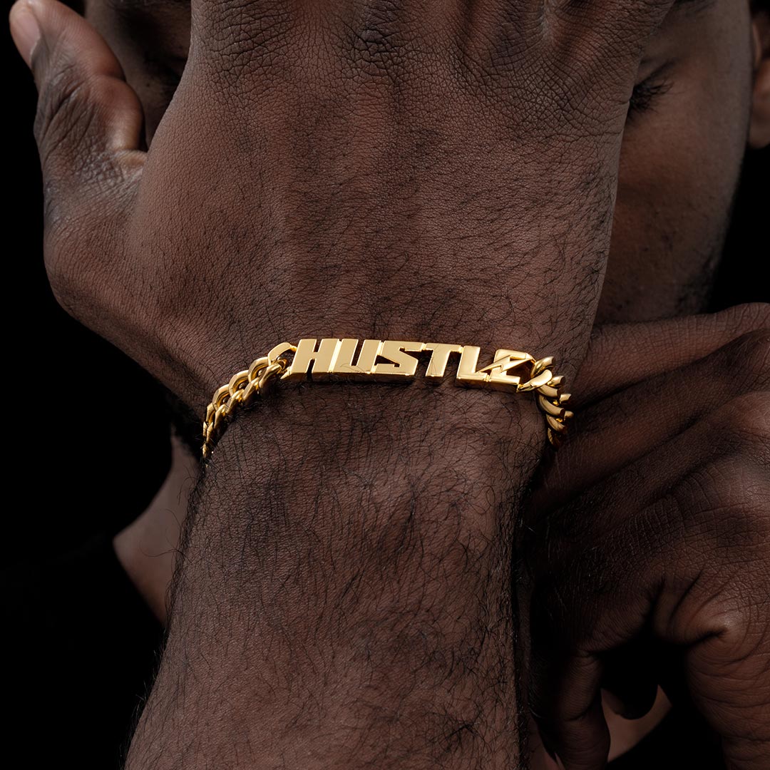 Helloice 8mm Lightning HUSTLE Cuban Bracelet in Gold