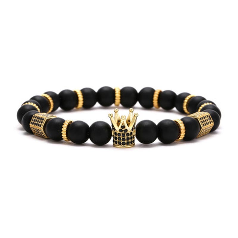 Helloice Black Frosted Beads with Iced Crown Bracelet