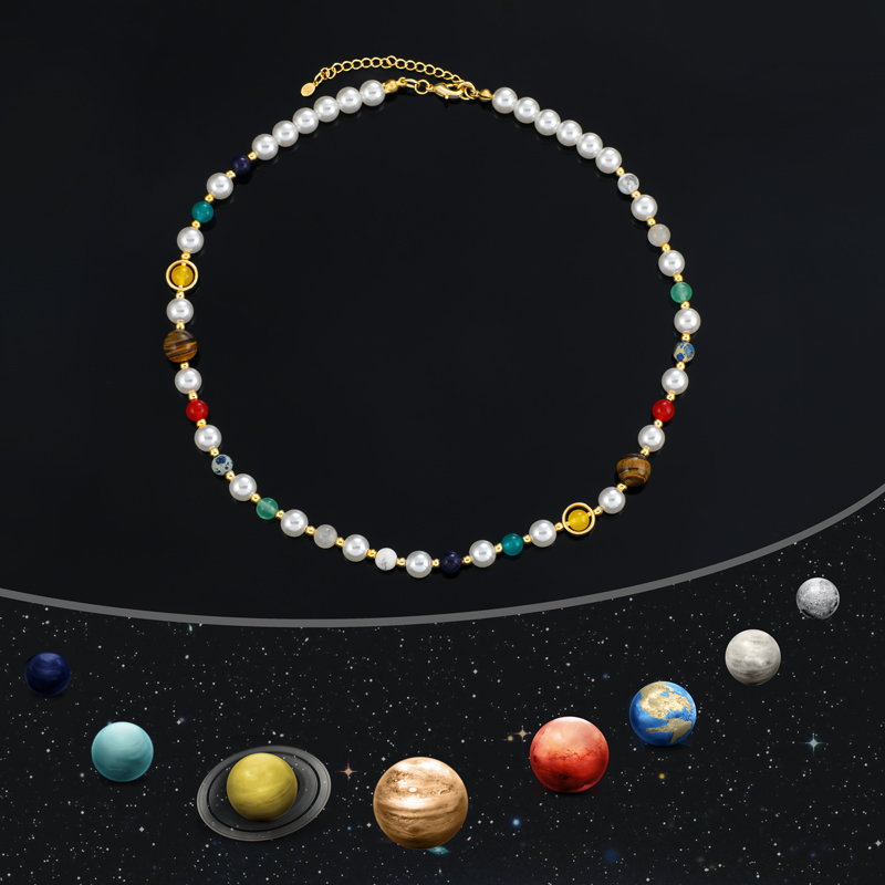 Helloice Universe Solar System Pearl & Healing Stones Chain