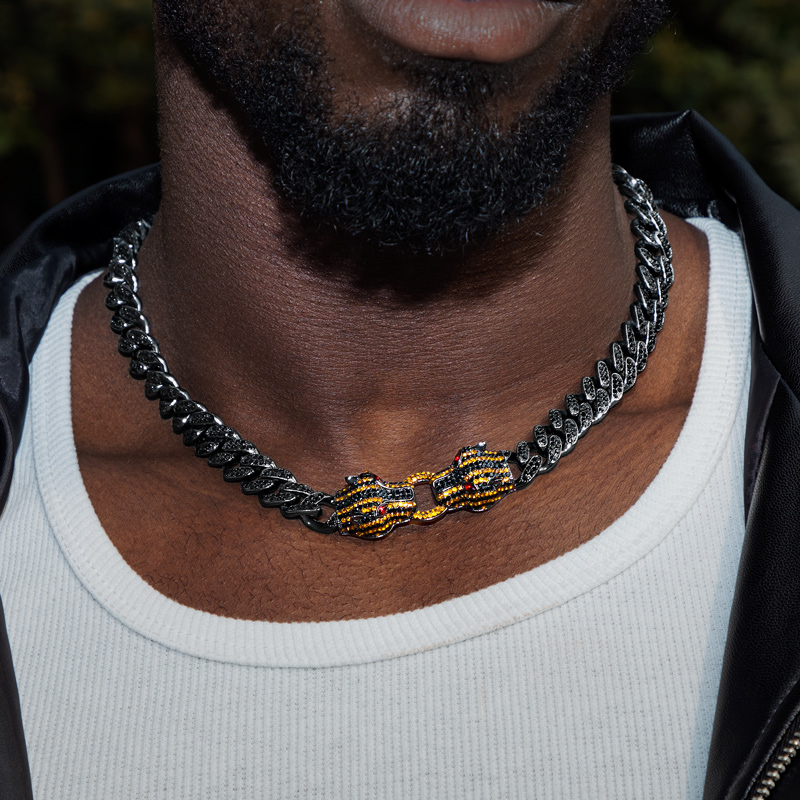 Helloice Iced Double Orange Panther Cuban Chain in 18K Black Gold
