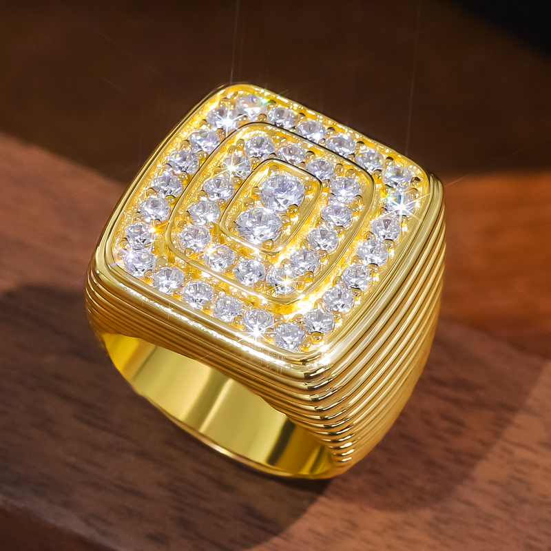 Helloice Iced Square Round Cut Ring in 18K Gold Plated