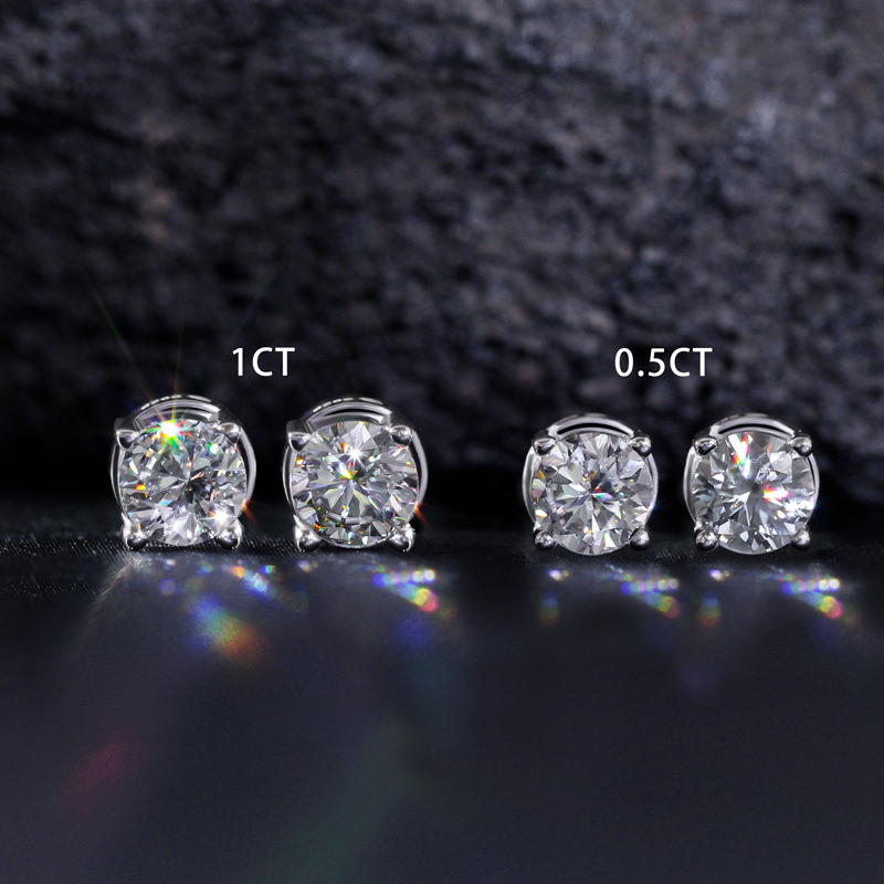 Helloice 0.5Ct/1Ct Moissanite Round Cut Magnetic Non-Piercing Earrings in S925 Sterling Silver
