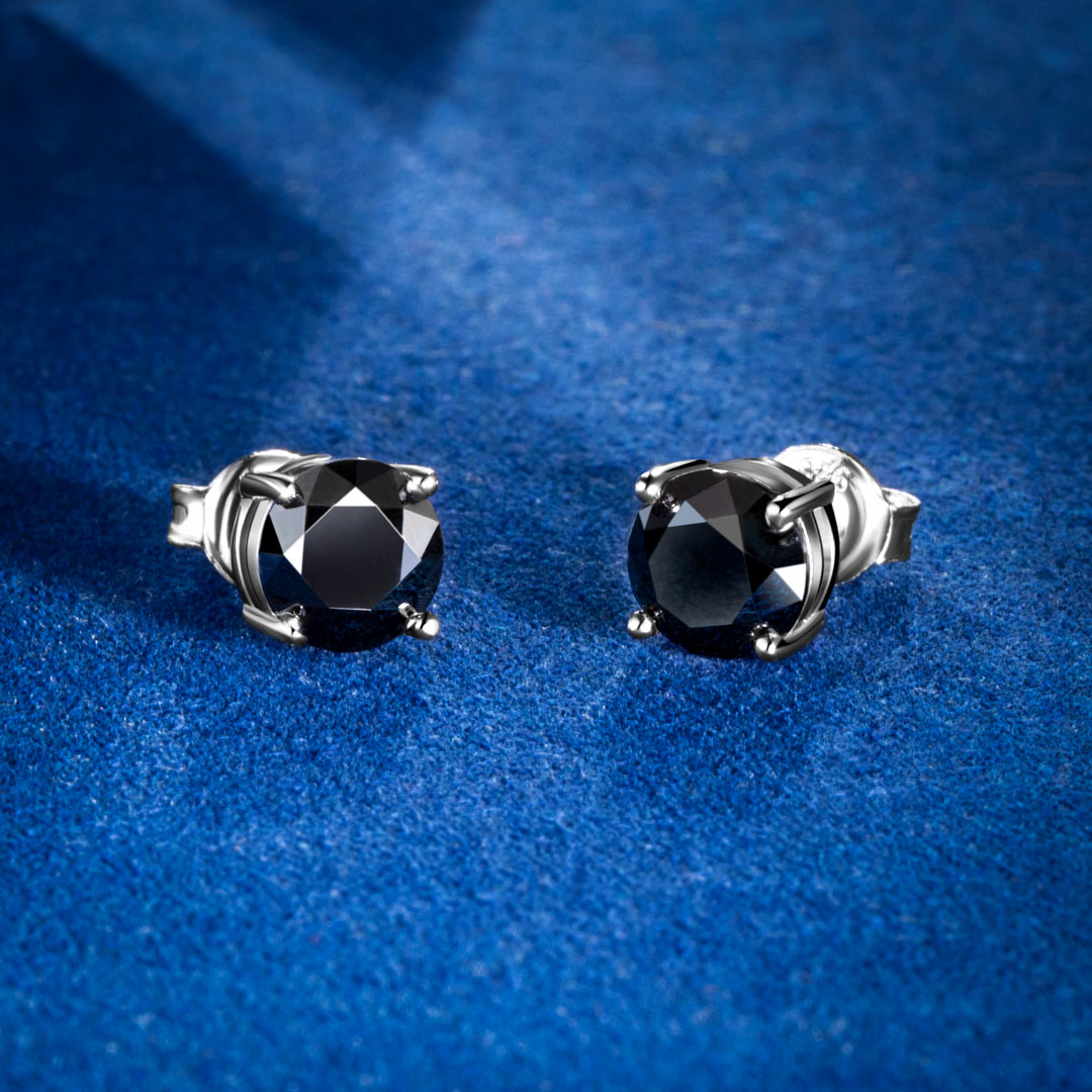 Helloice 1Ct Moissanite Round Black Stud Earrings in S925 Silver