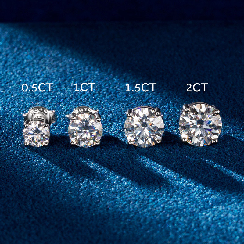 Helloice 0.5Ct/1Ct/1.5Ct/2Ct/3Ct/4Ct Moissanite Brilliant Round Cut Stud Earrings in S925 Silver