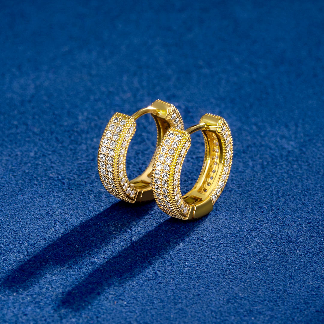 Helloice Moissanite Micro Paved Hoop Earrings in S925 Sterling Silver with 18K Gold Plated