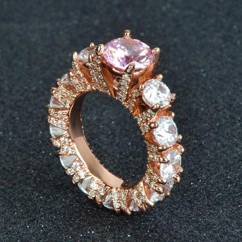 Helloice Pink& White Stone Engagement Ring in Rose Gold
