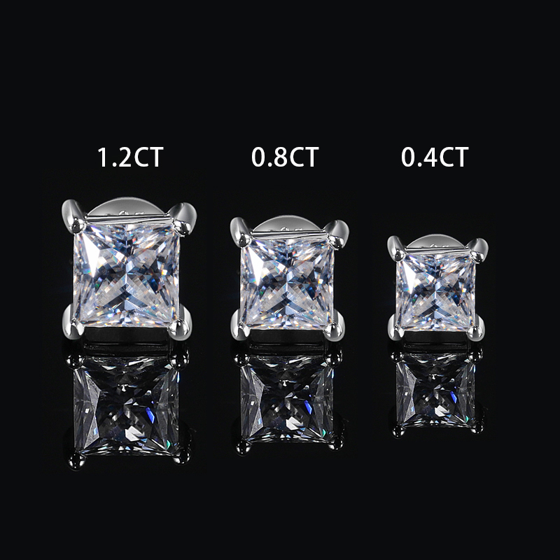 Helloice Princess Cut Moissanite Stud Earrings in S925 Sterling Silver