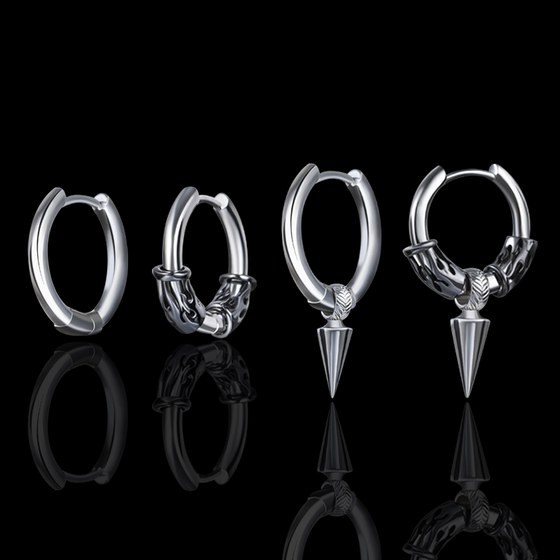 Helloice Removable Pointed Cone with Flame Pattern Hoop Earrings