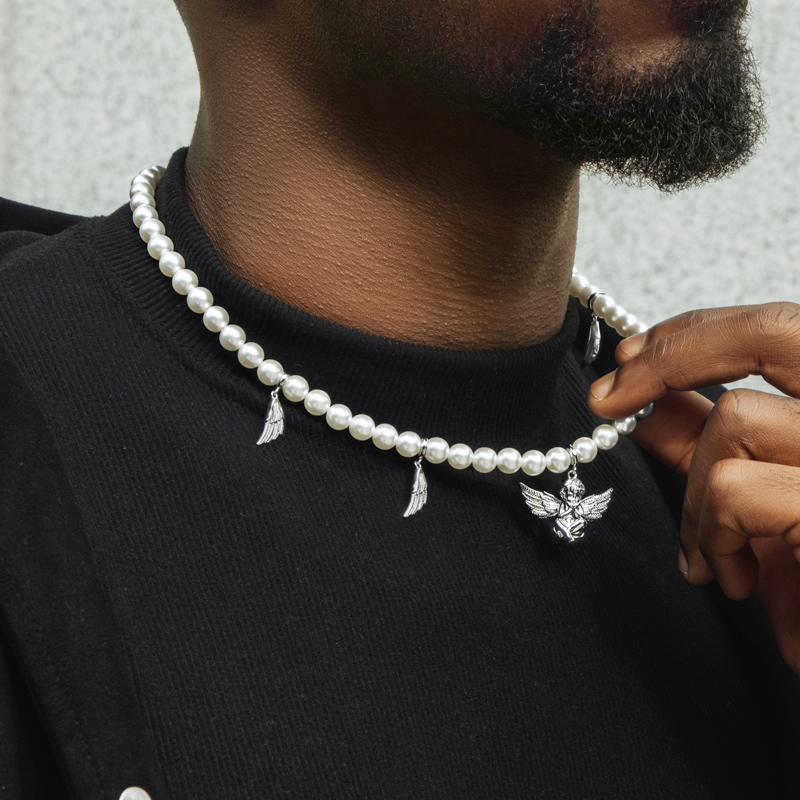 Helloice Praying Angel & Wings Charm Pearl Necklace