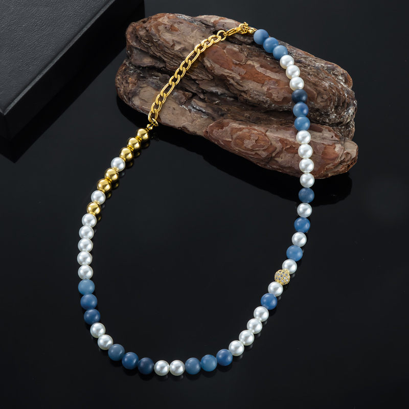 Helloice 8mm Gradient Blue Natural Beads with Pearl Necklace