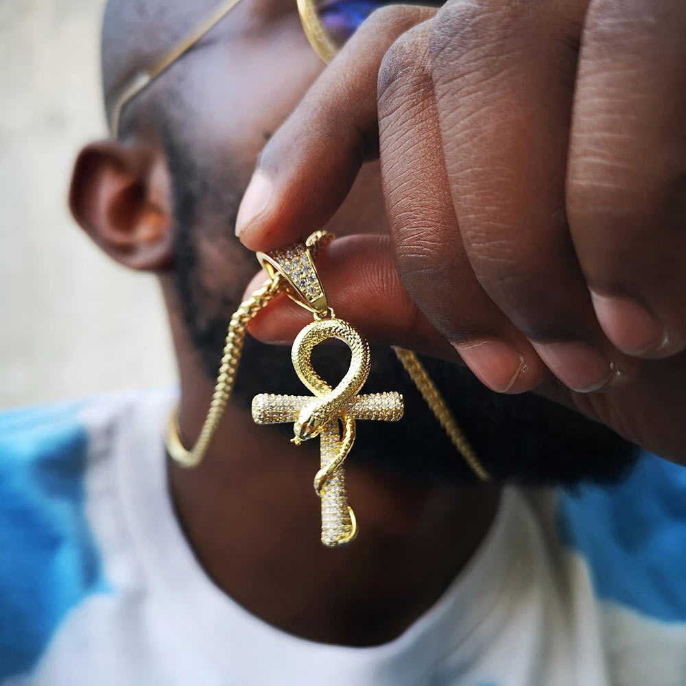 Helloice Iced Ankh Ouroboros Cross in Gold
