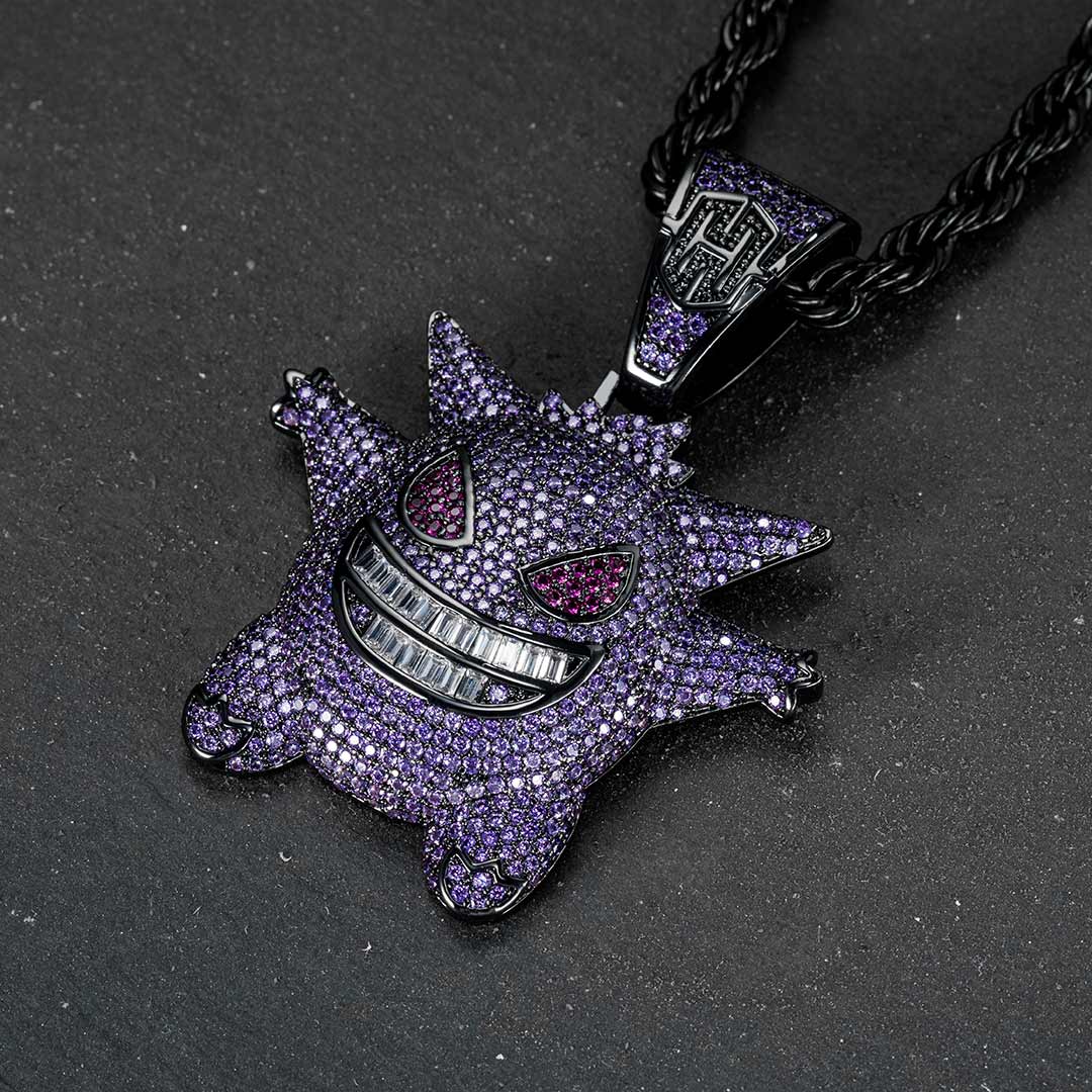 Helloice Purple Iced Gengar Pendant in Black Gold