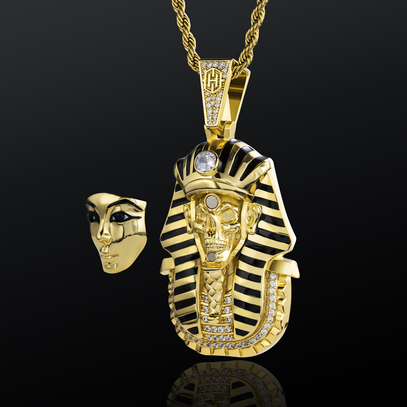 Helloice  Egypt Pharaoh Magnetic Detachable Skull Mask Pendant in Gold